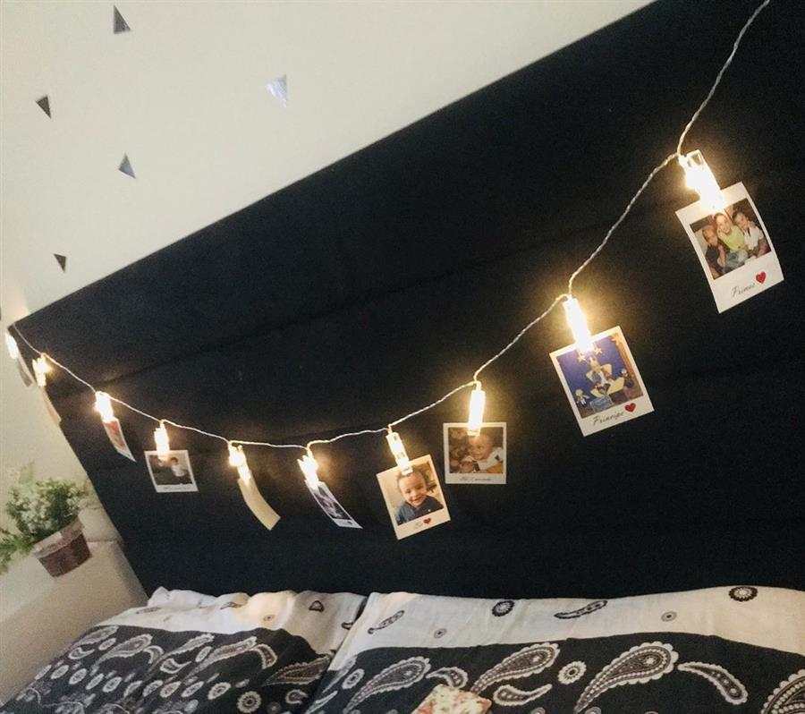 Varal de fotos para quarto de casal 