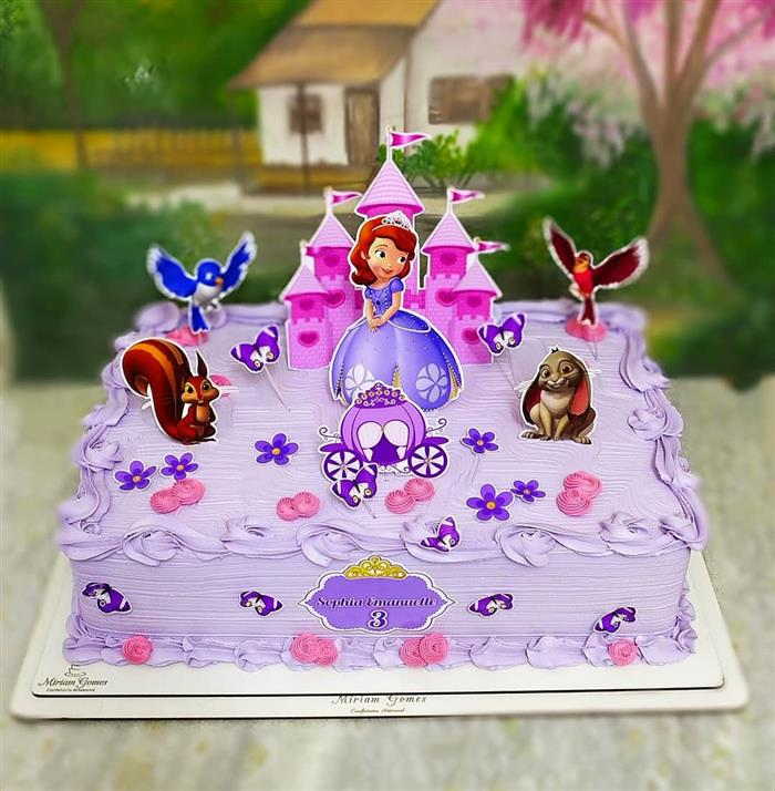 bolos de aniversário da princesa sofia quadrado