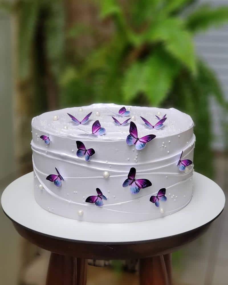 bolo quadrado decorado com borboletas
