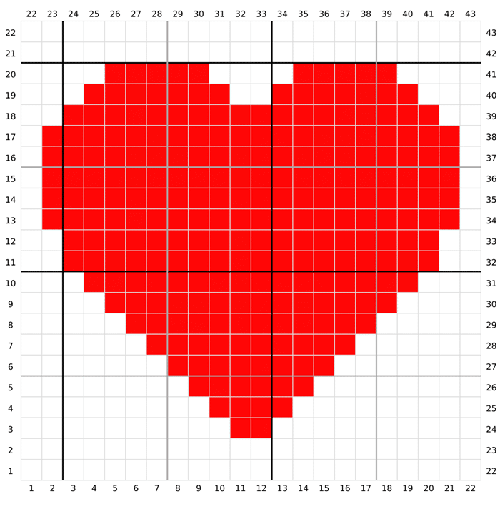 coração em ponto cruz vermelho