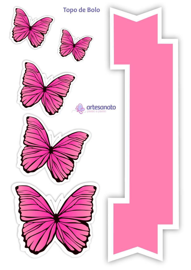Topo de Bolo Borboleta Pink / Artes Rufino ®