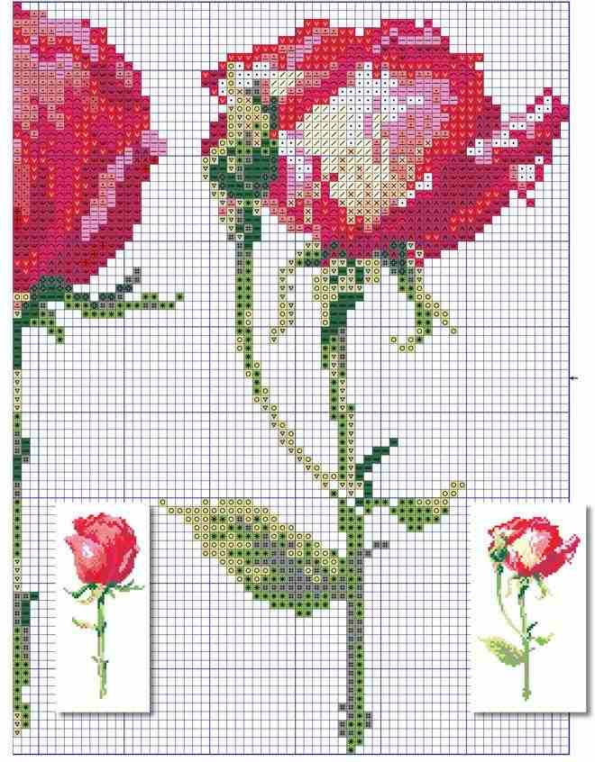 graficos de botoes de rosas em ponto cruz