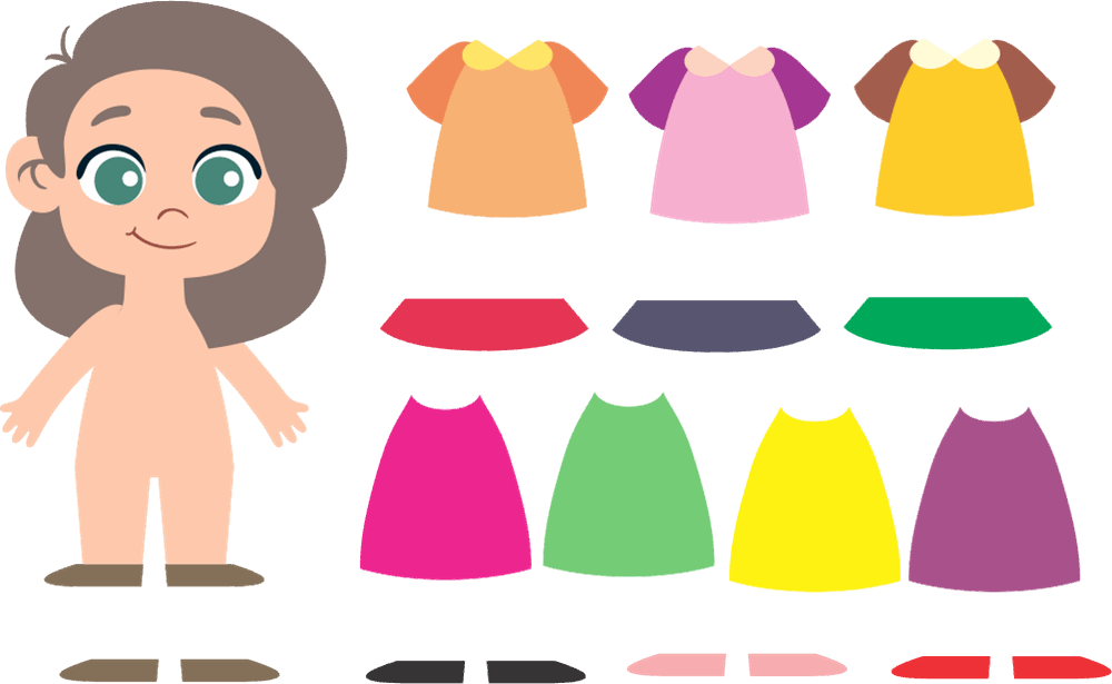 0125 boneca de papel com roupas e suporte para colorir e recortar