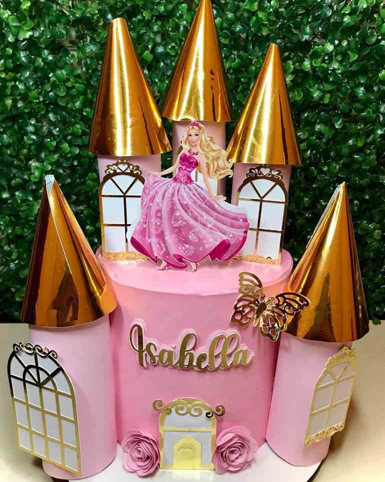 Bolo Barbie Rosa e Dourado #mundodocedamari 