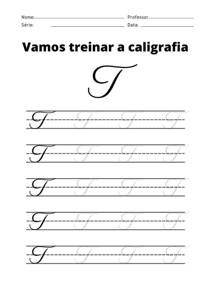 Atividade de caligrafia letra T maiúscula