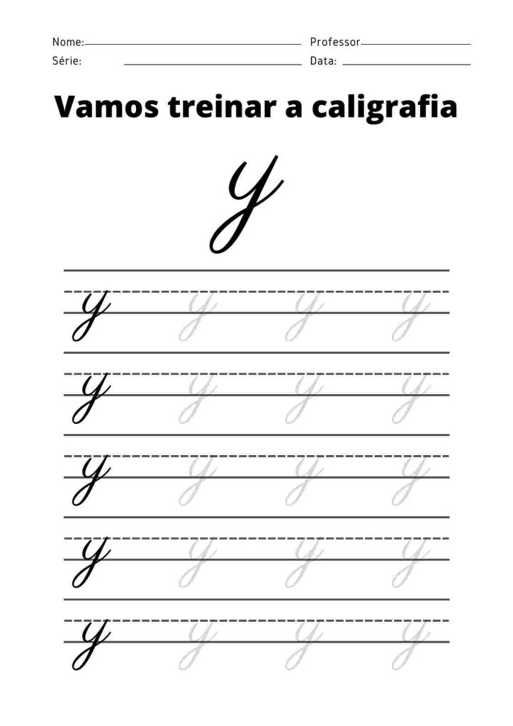 Atividade de treinar caligrafia letra Y