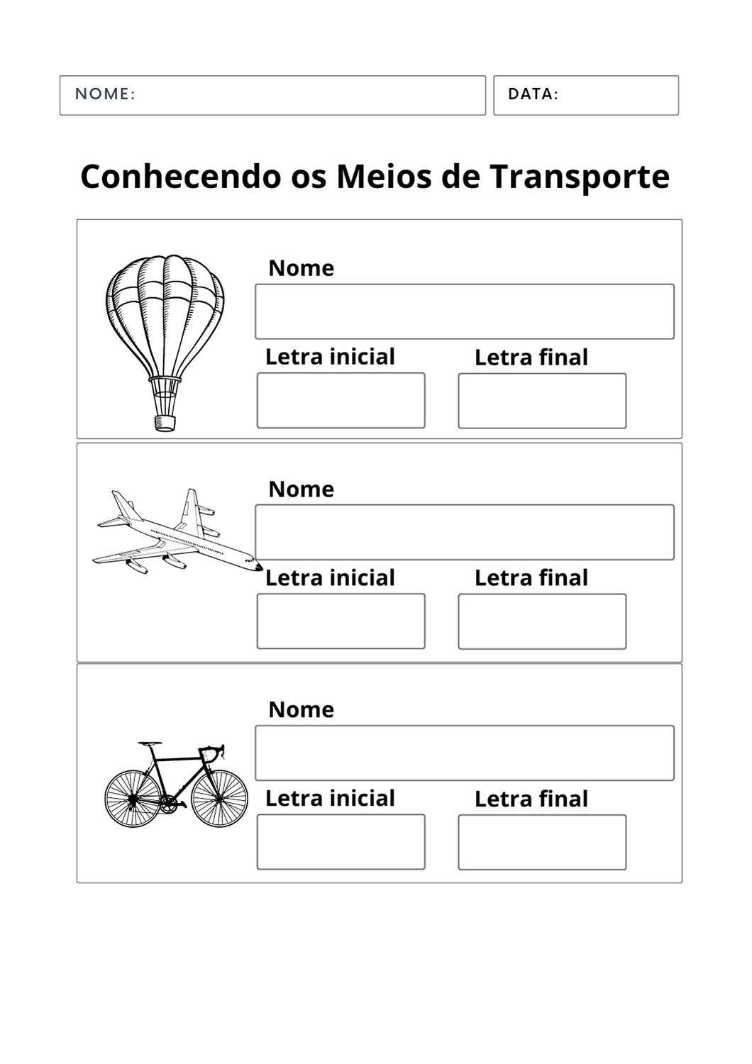 Meios de transporte da educação infantil