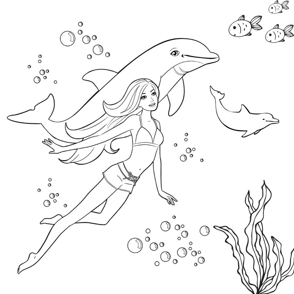 Desenho barbie sereia e o golfinho para colorir!