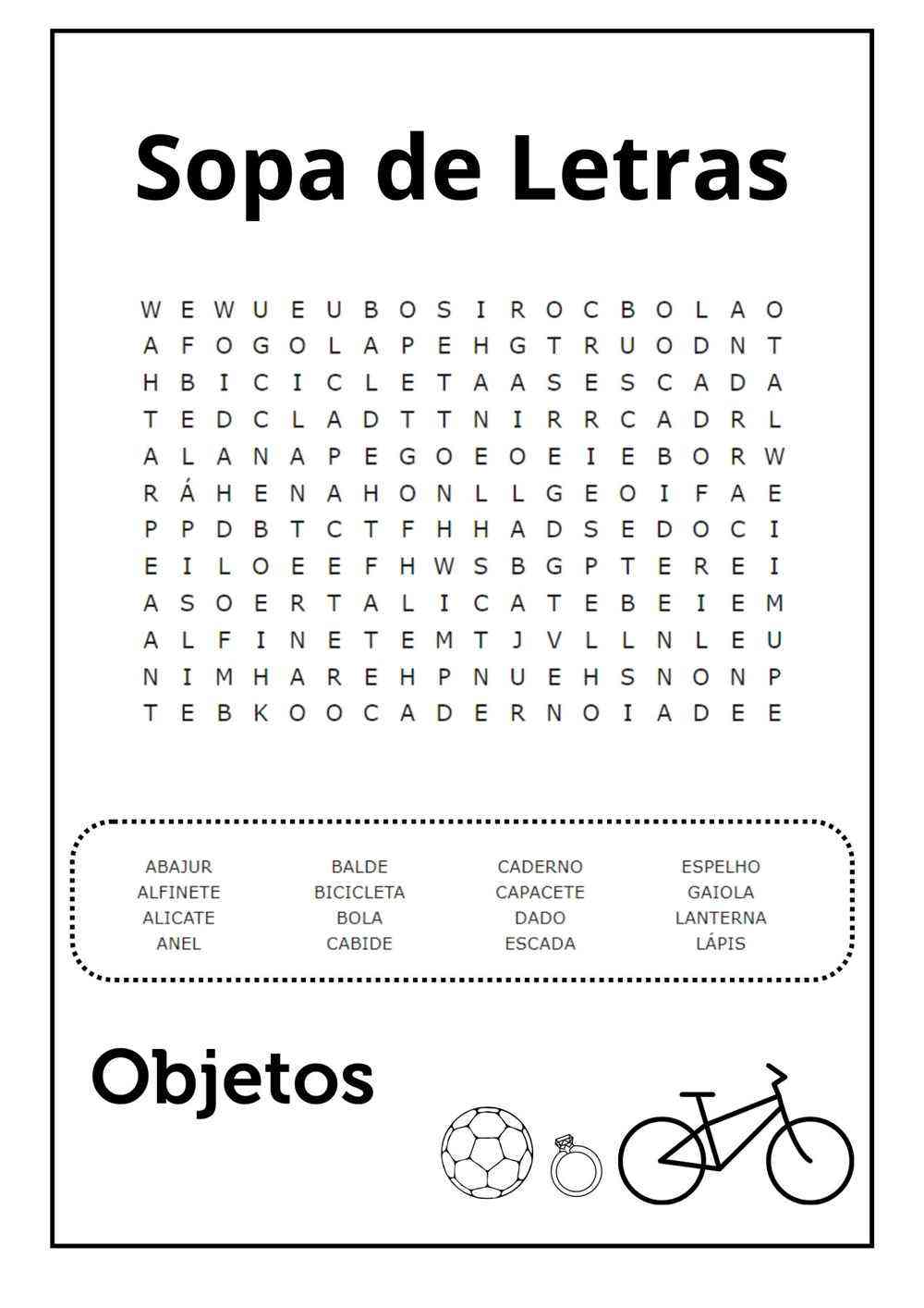 sopa de letra objetos para imprimir