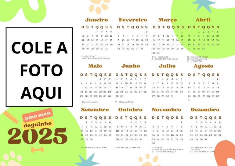 calendario 2025 animais com foto