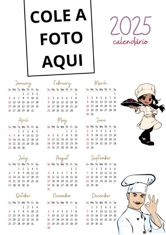 calendario 2025 com foto para imprmir