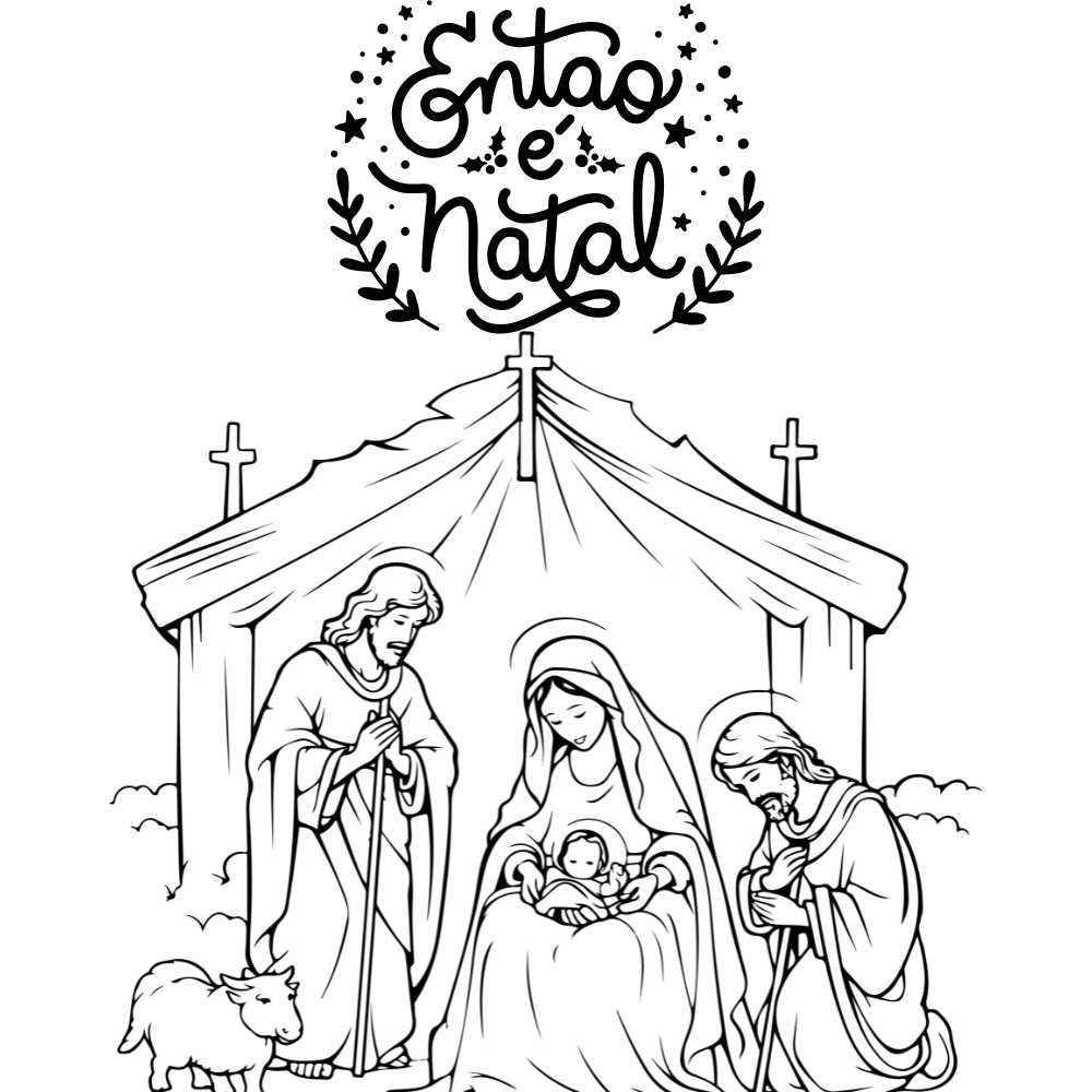 desenho presepio com frase de natal